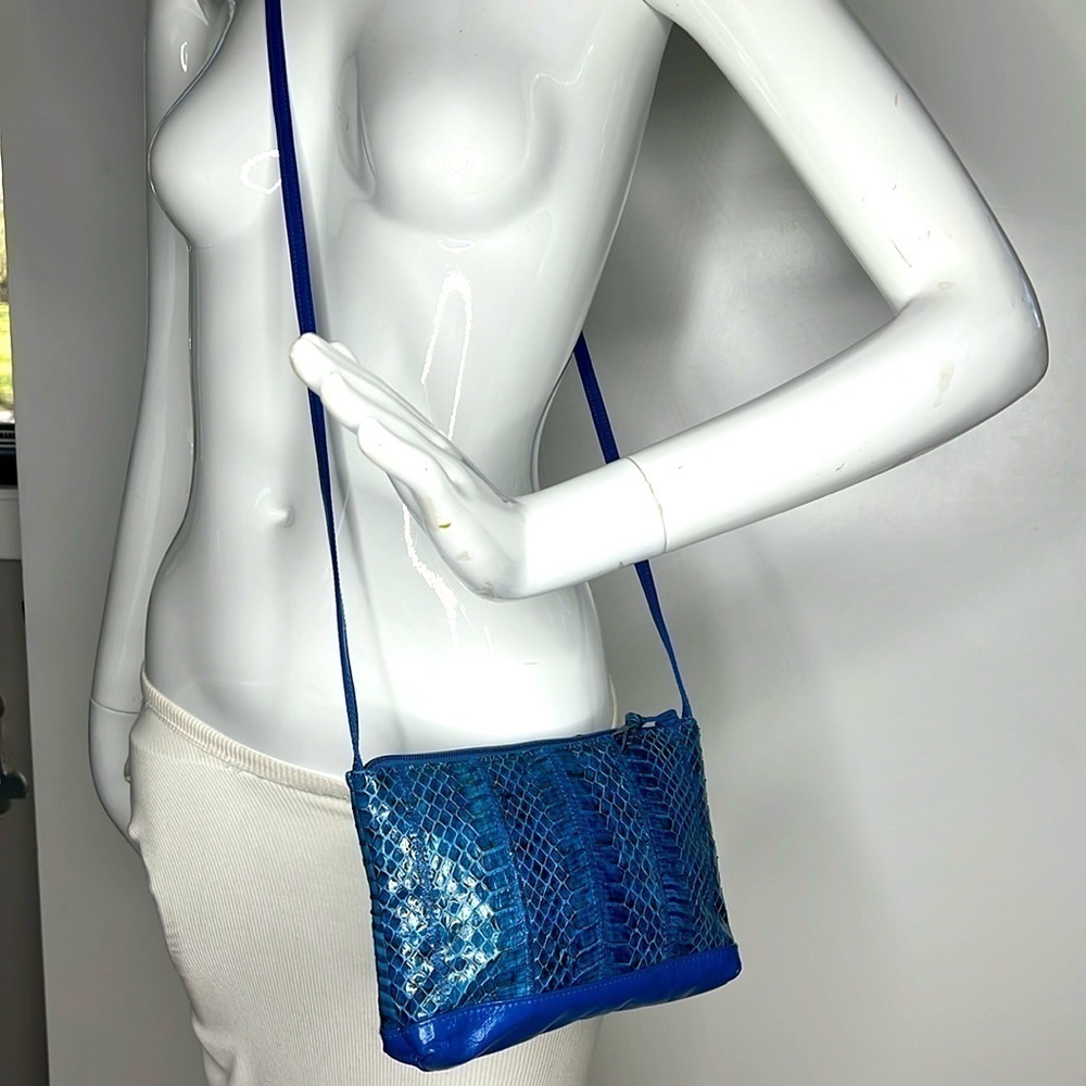 Snakeskin Python Bright Blue Zip Top Crossbody Bag - image 5